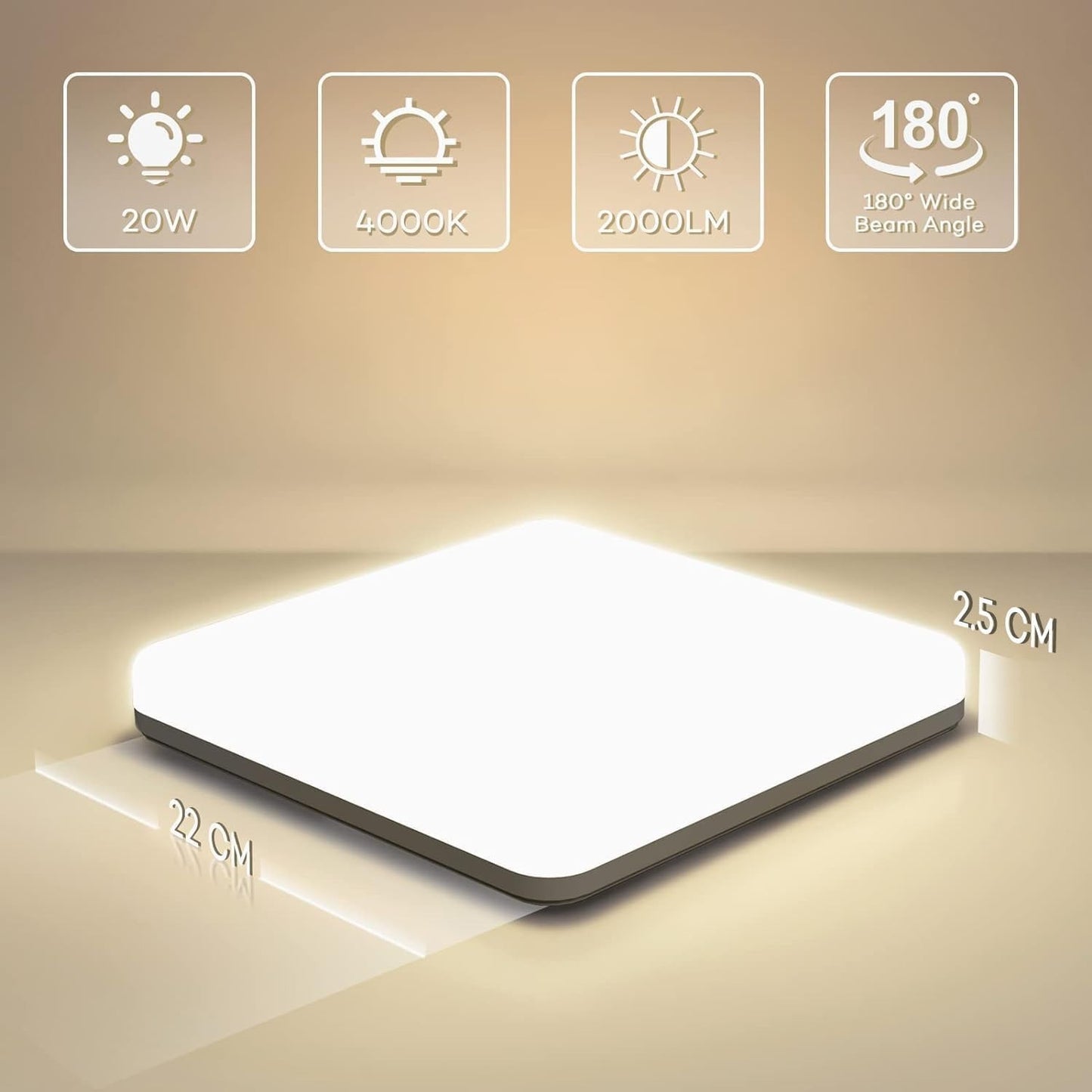Plafoniera a LED quadrata 20W [2 pezzi] impermeabile 4000K 2000LM IP44