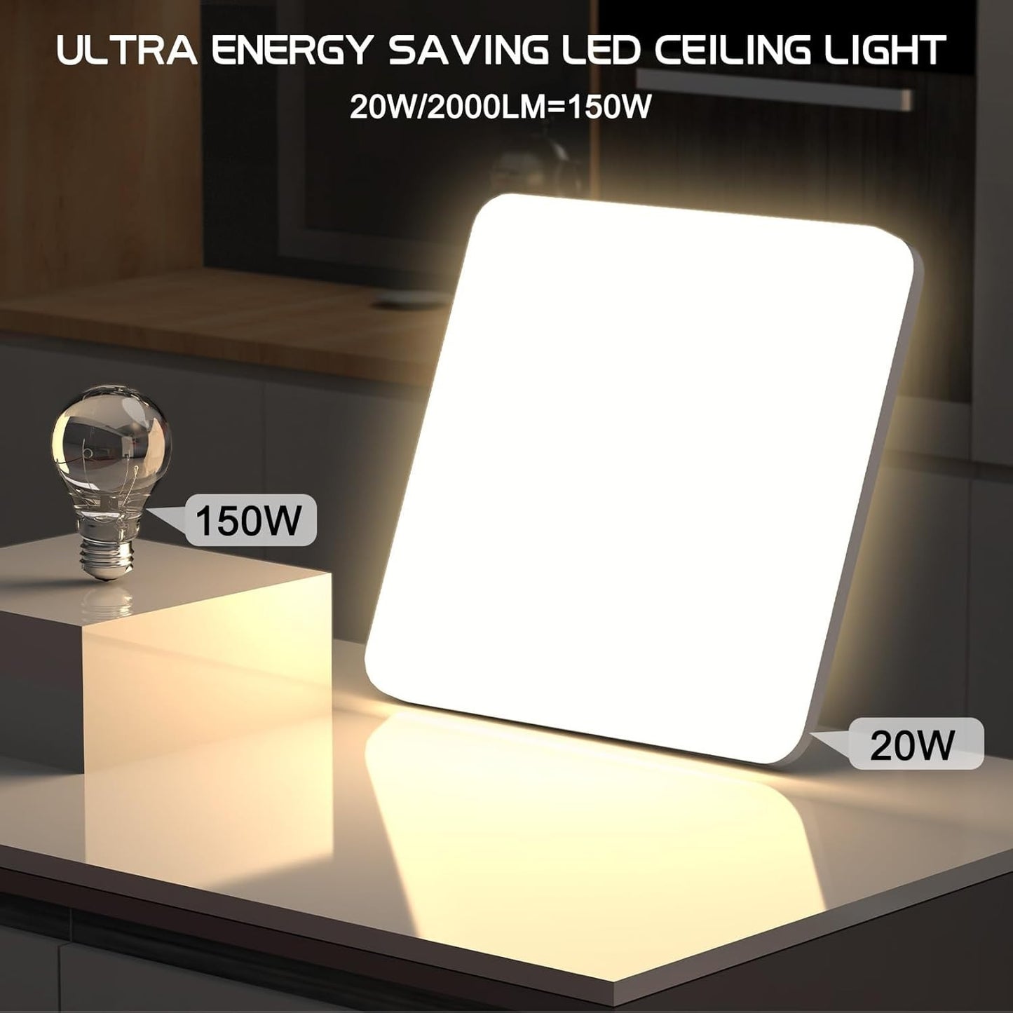 Plafoniera a LED quadrata 20W [2 pezzi] impermeabile 4000K 2000LM IP44