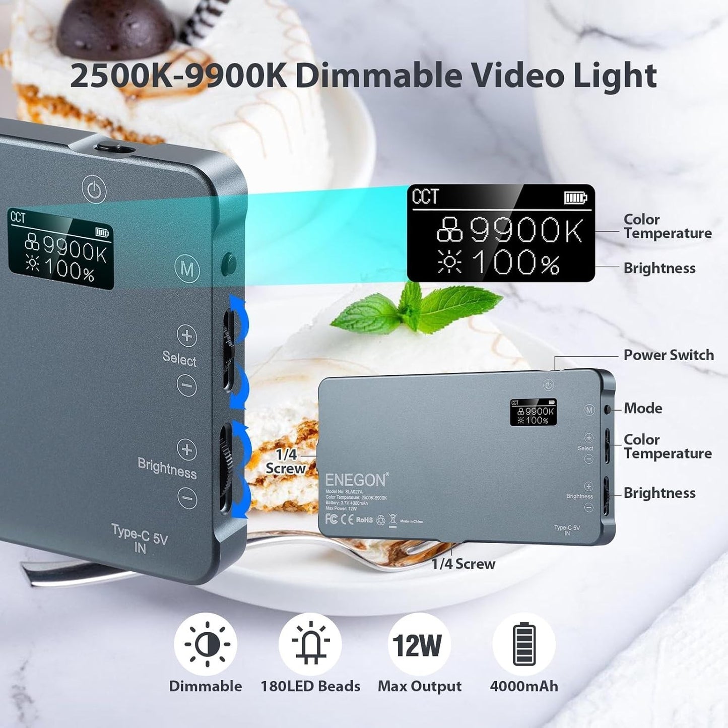 LED Video Light  ENEGON 4000 mAh 2500K-9900K bicolore Fotocamere DSLR Profession