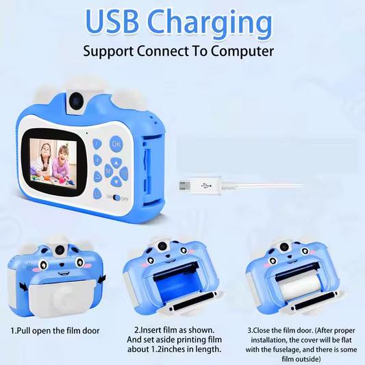 Fotocamera digitale istantanea per bambini ricaricabile con scheda SD 32 GB BLU