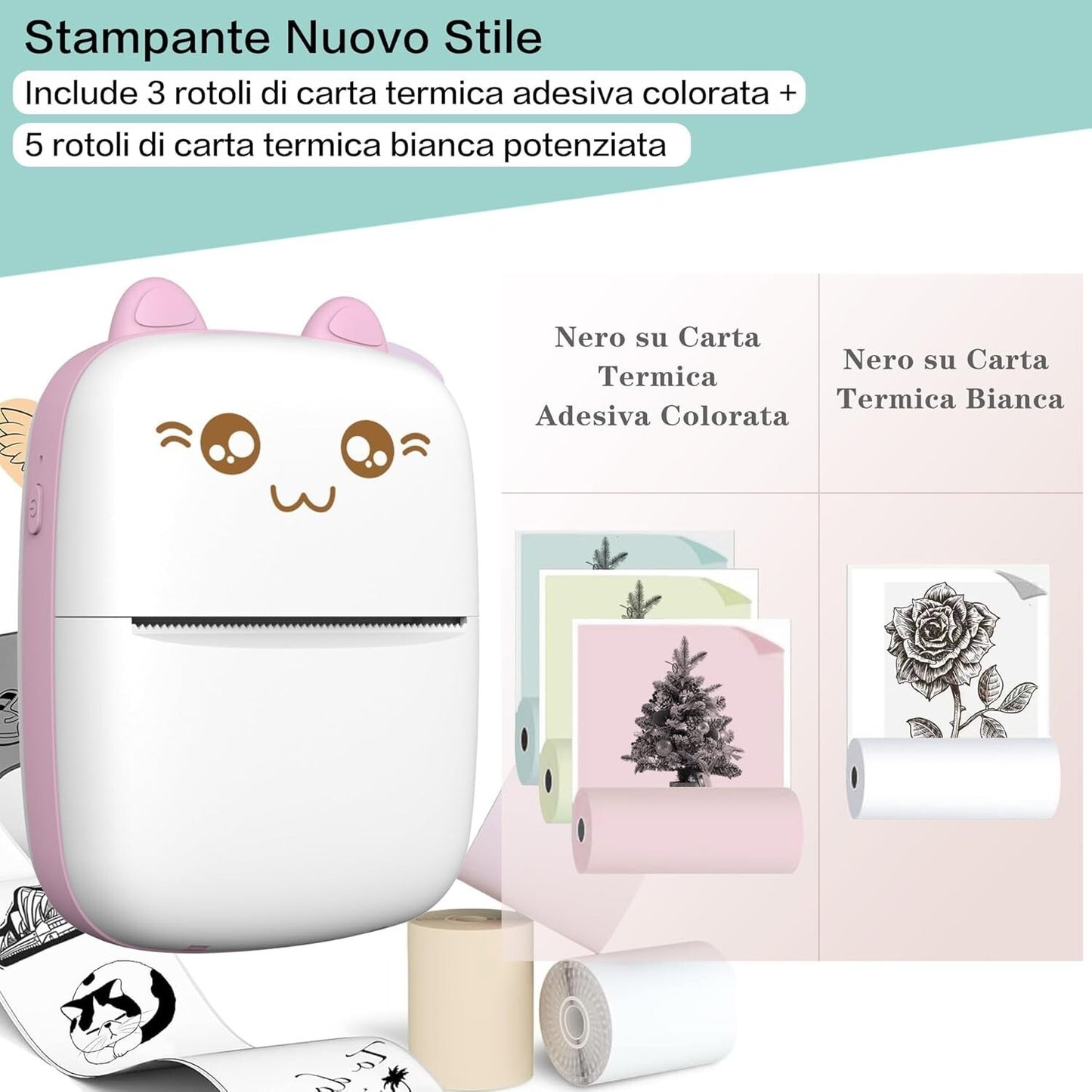 Mini stampante portatile stampante termica Bluetooth fotografica portatile Rosa