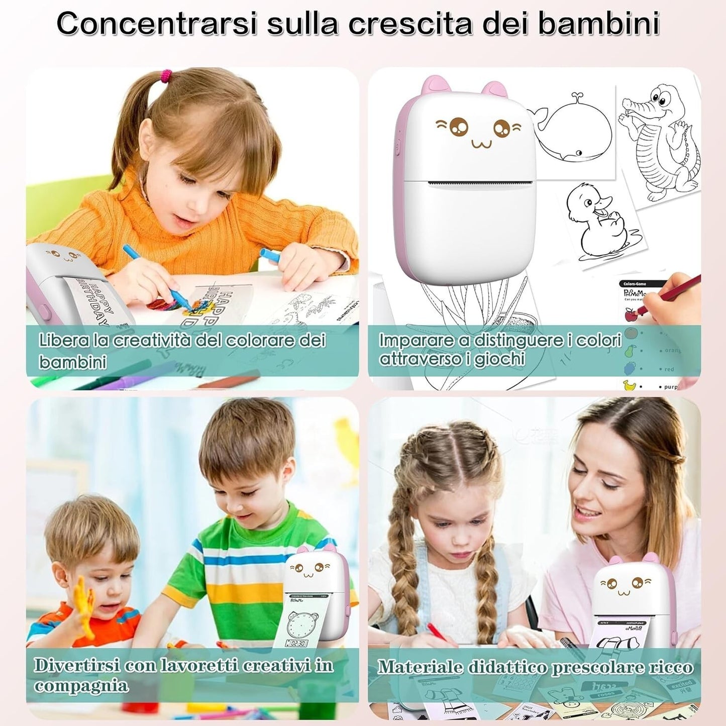 Mini stampante portatile stampante termica Bluetooth fotografica portatile Rosa