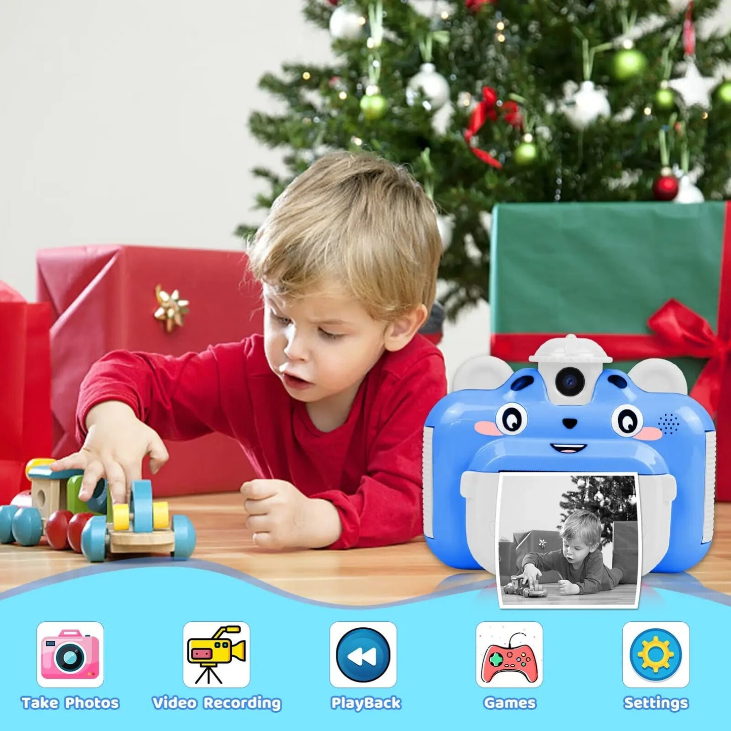 Fotocamera digitale istantanea per bambini ricaricabile con scheda SD 32 GB BLU