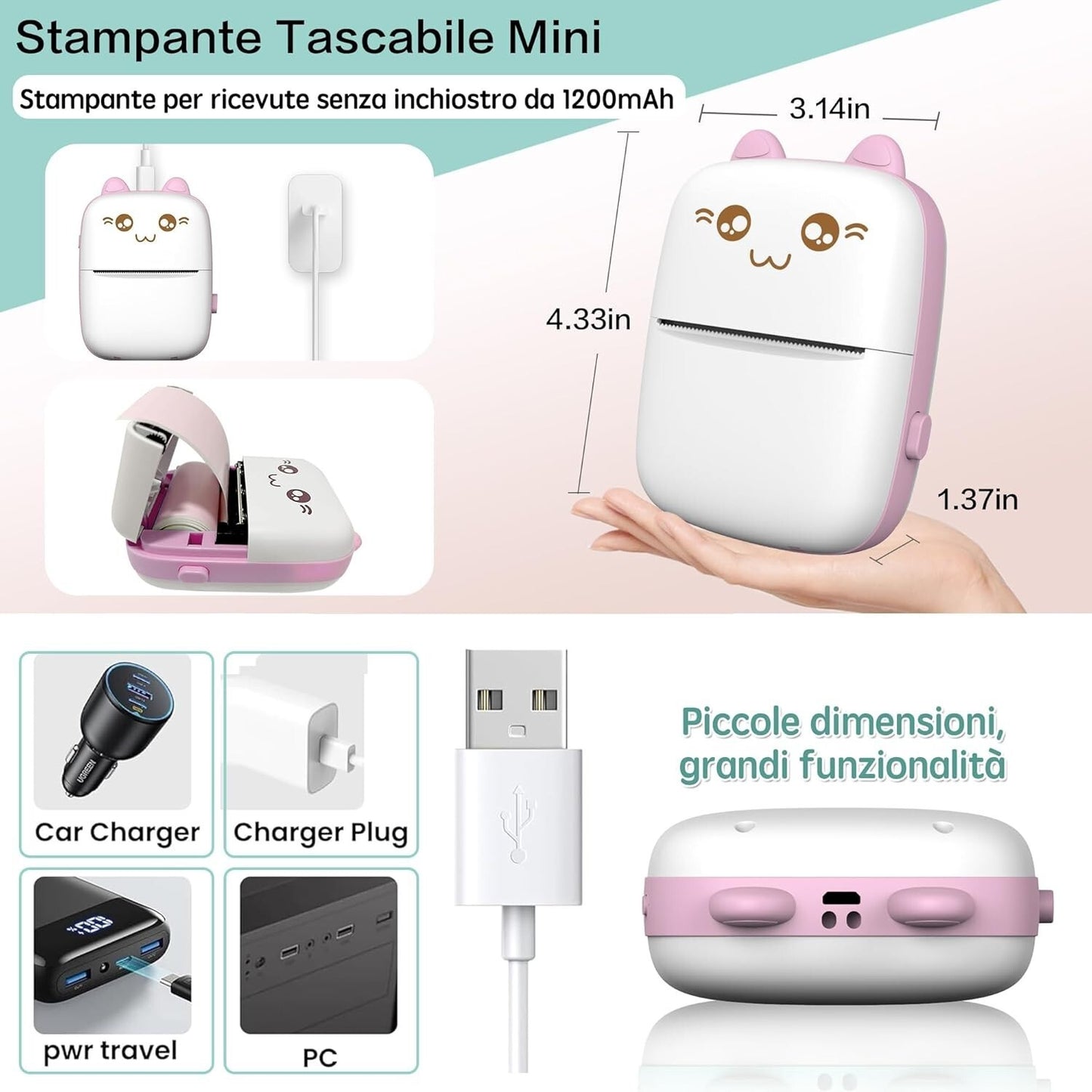 Mini stampante portatile stampante termica Bluetooth fotografica portatile Rosa