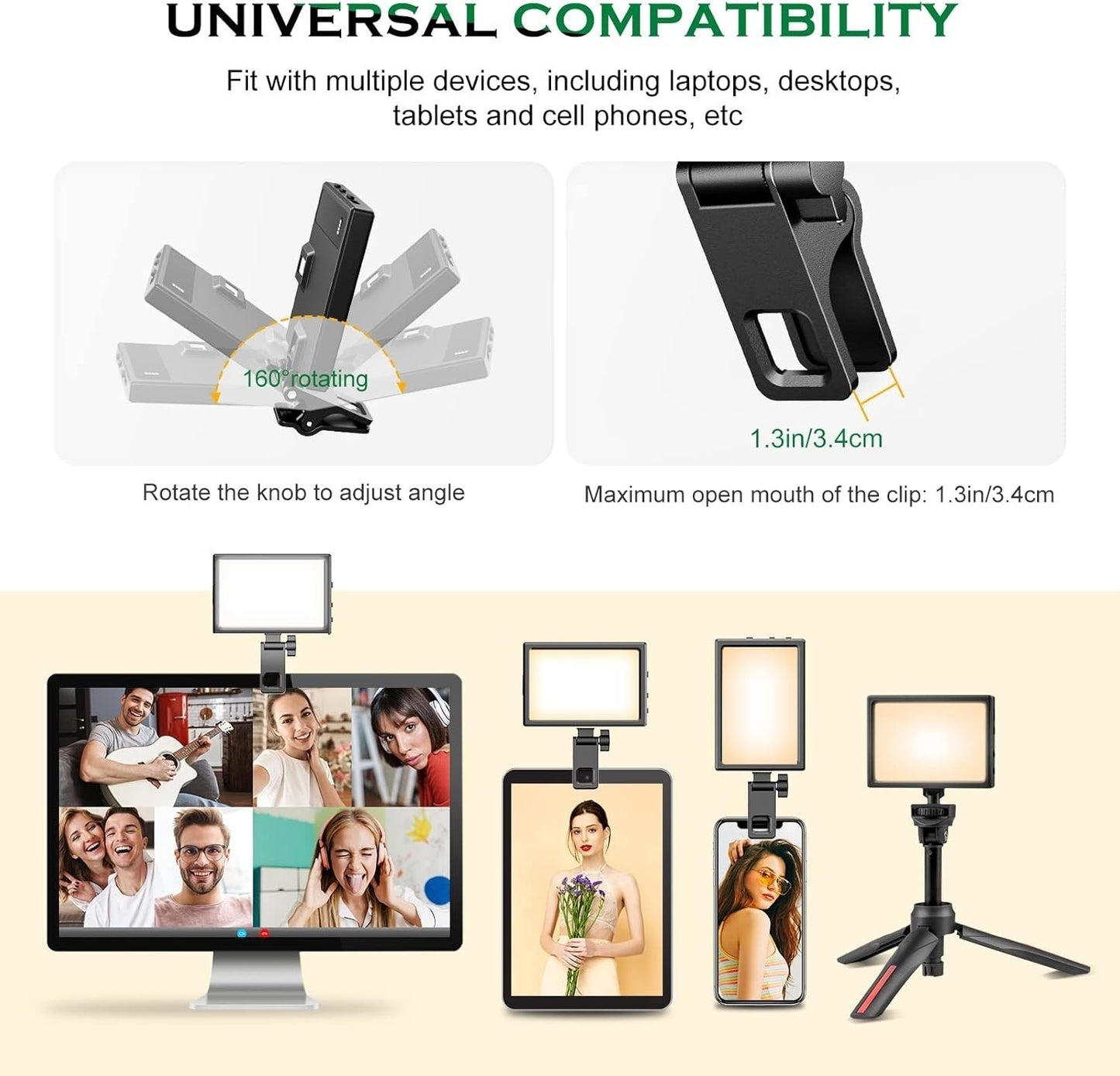 Ring Light per laptop luce videoconferenza con treppiede USB ricaricabile