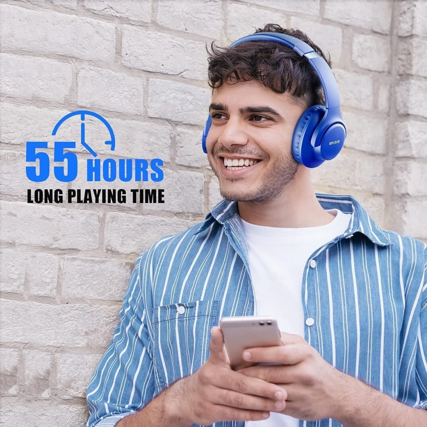 KVIDIO Cuffie Wireless Bluetooth 5.2, 55 ore Vestibilità Comoda Pieghevoli