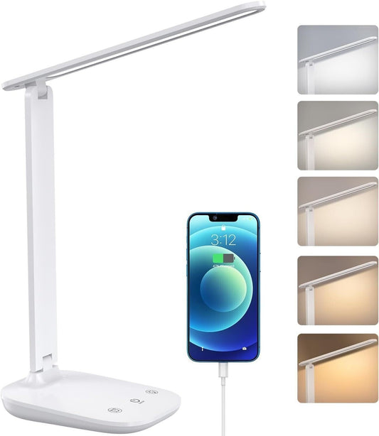 Lampada da Scrivania, Pieghevole Lampada Scrivania LED con Filo USBC, Dimmer