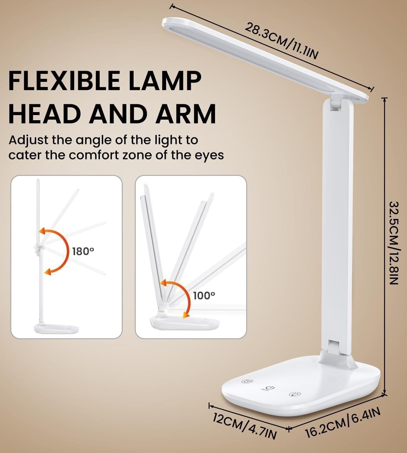 Lampada da Scrivania, Pieghevole Lampada Scrivania LED con Filo USBC, Dimmer