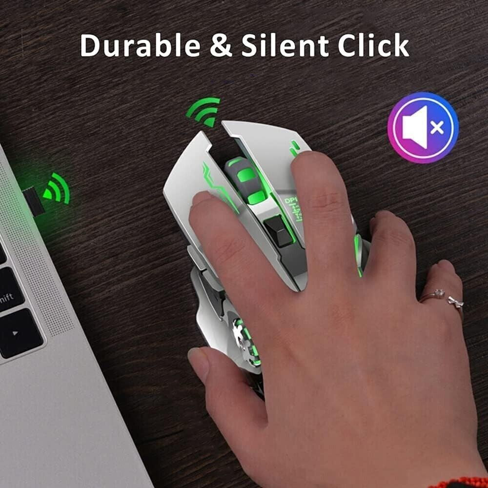 Mouse da gioco wireless TENMOS T85, ottico silenzioso wireless ricaricabile USB