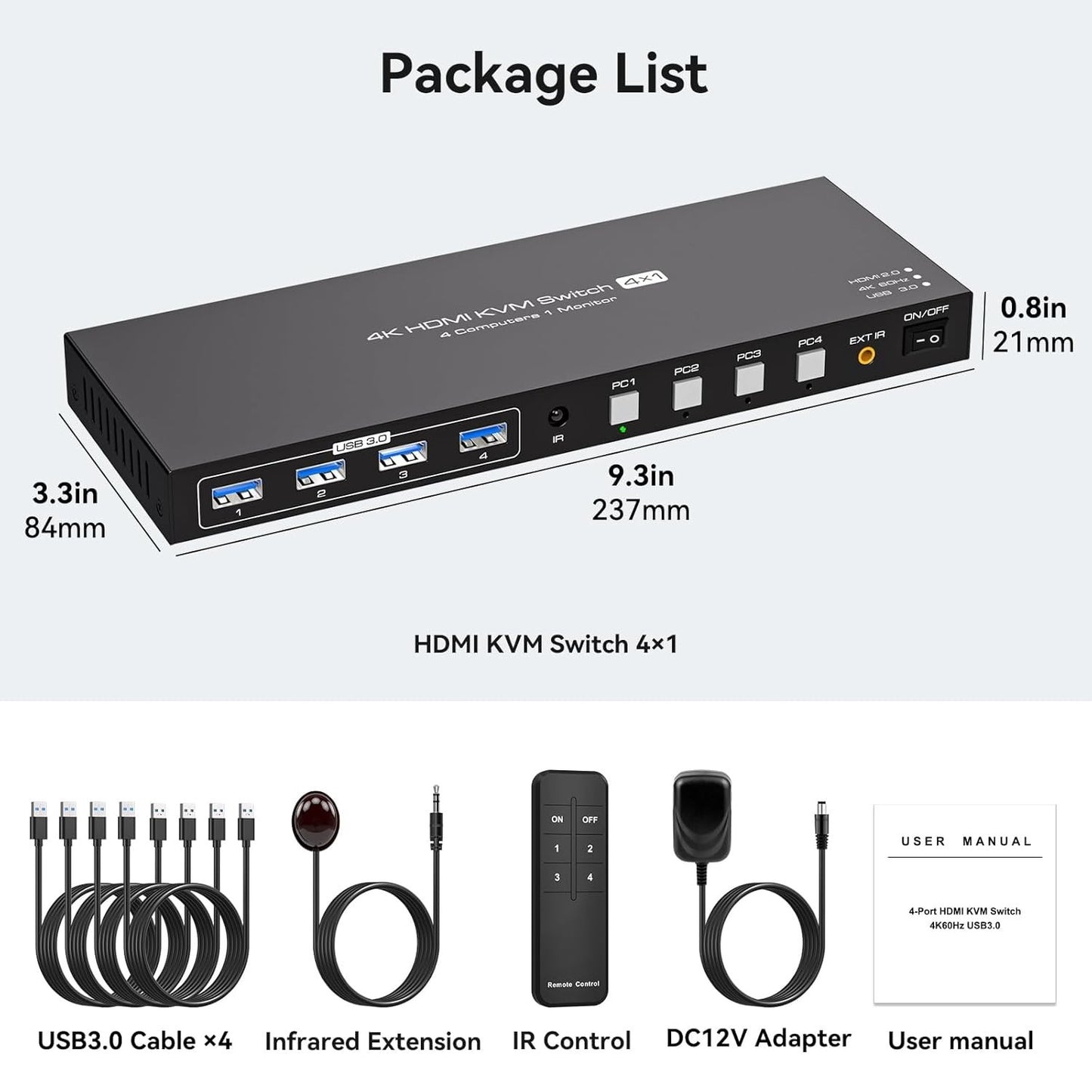 Switch KVM HDMI VPFET a 4 porte, 4 PC, 1 monitor, switch KVM 4K60Hz