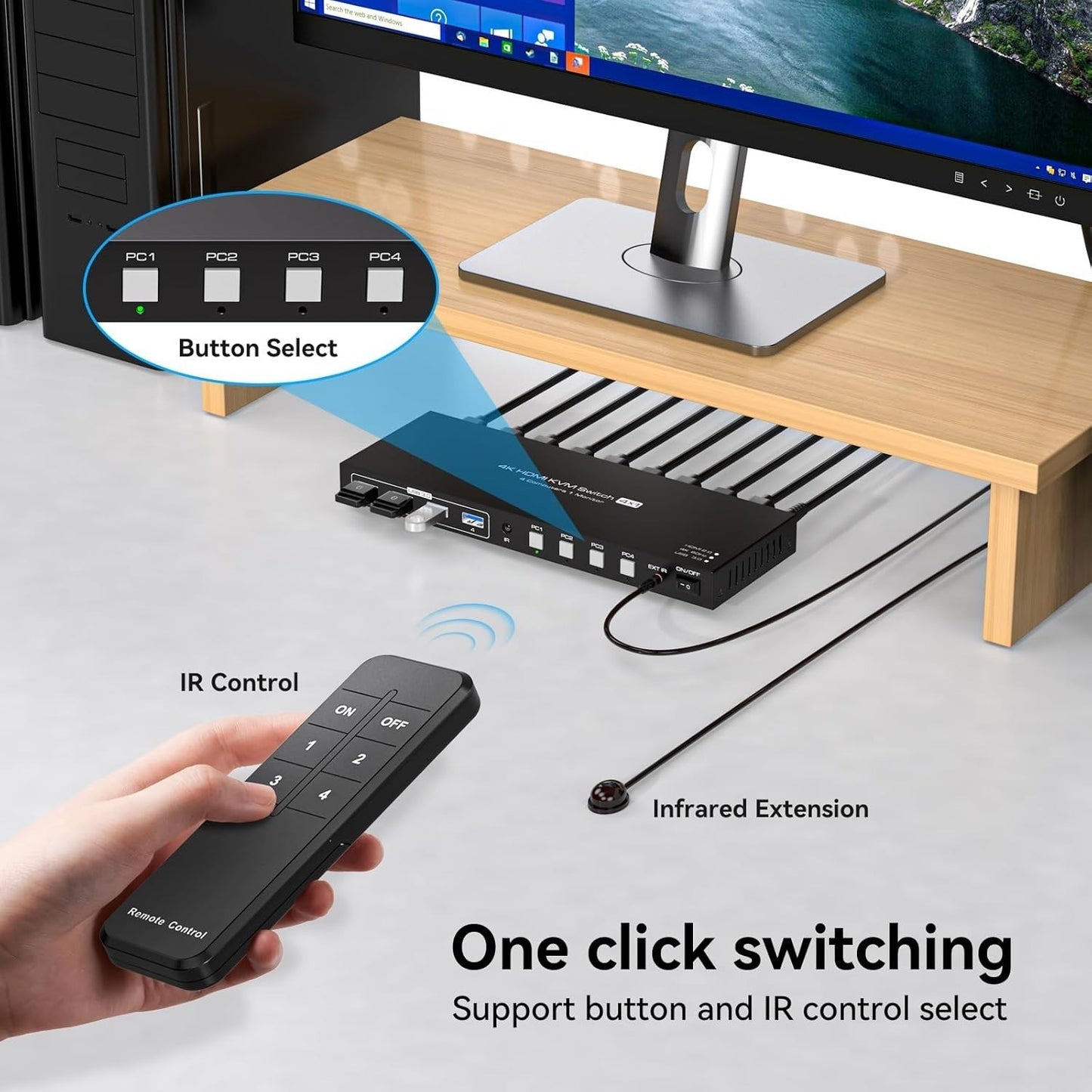 Switch KVM HDMI VPFET a 4 porte, 4 PC, 1 monitor, switch KVM 4K60Hz