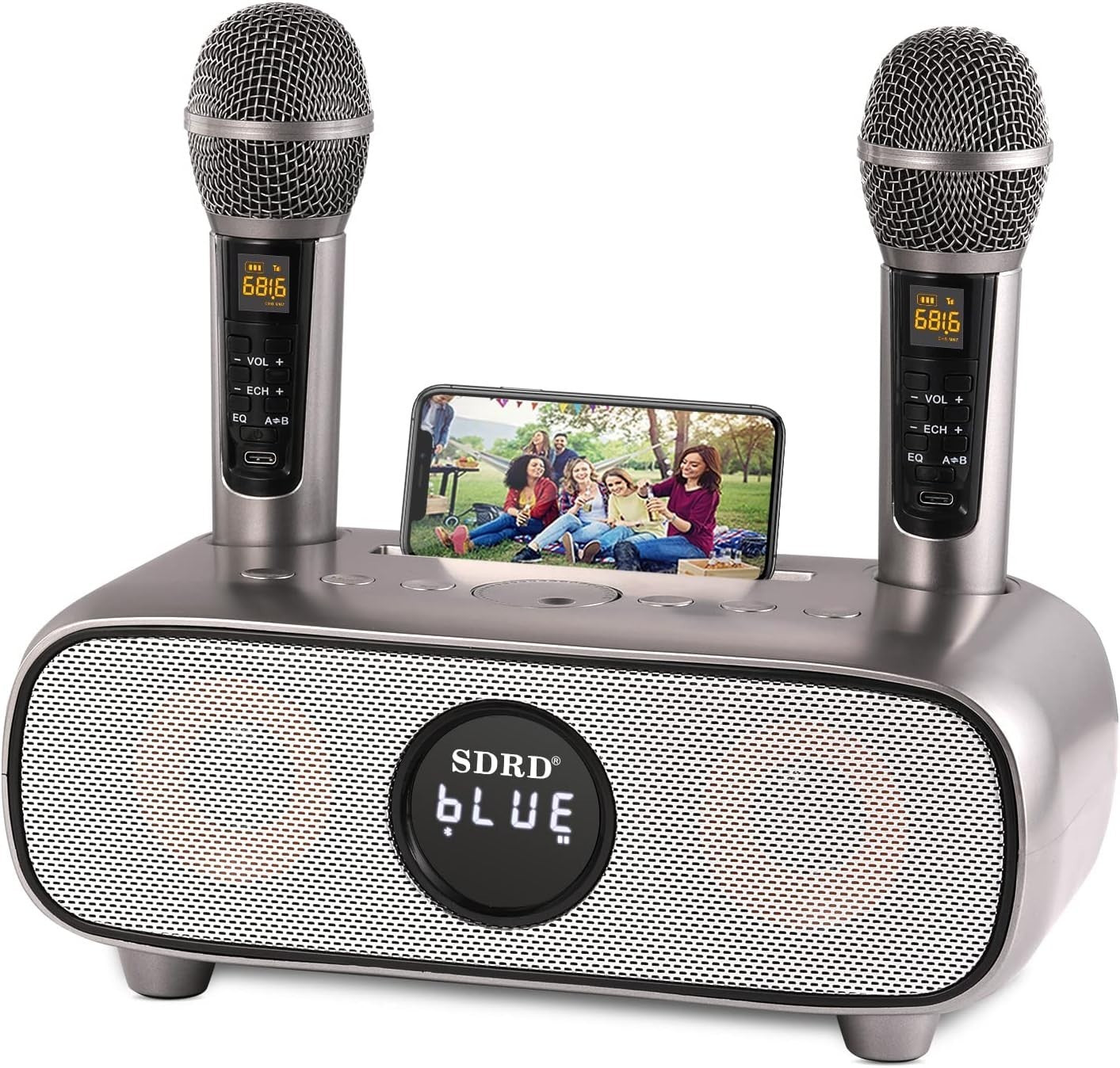 Altoparlante Bluetooth per karaoke, karaoke con 2 microfoni wireless UHF