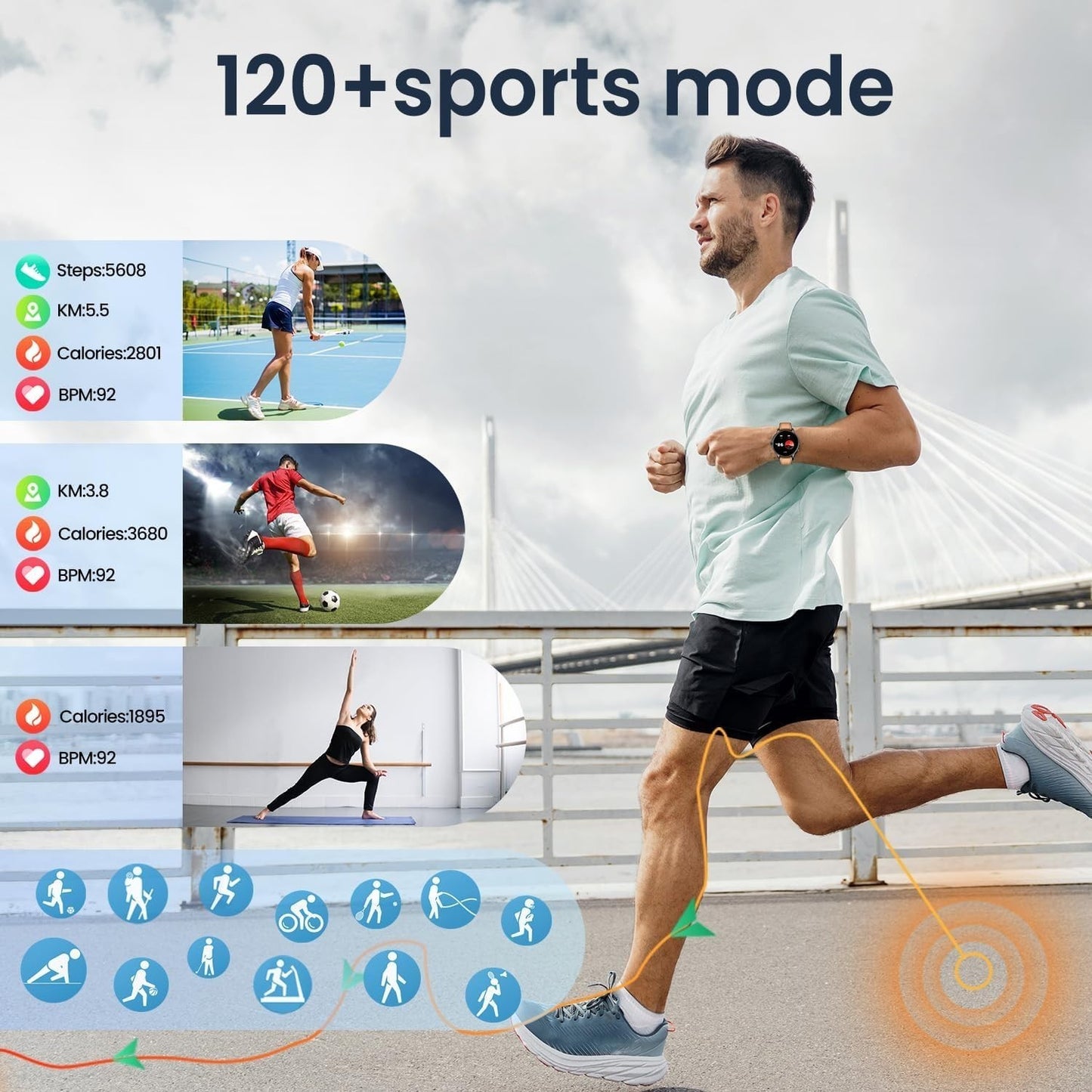 Orologio Smartwatch Uomo Fitness Tracker Pressione Sanguigna SpO2 100+ Impermeab