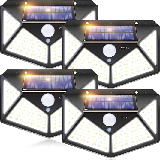 Luci Solare Led esterno IOTSES 100 LED sensore di movimento 4 pcs 3 modalità
