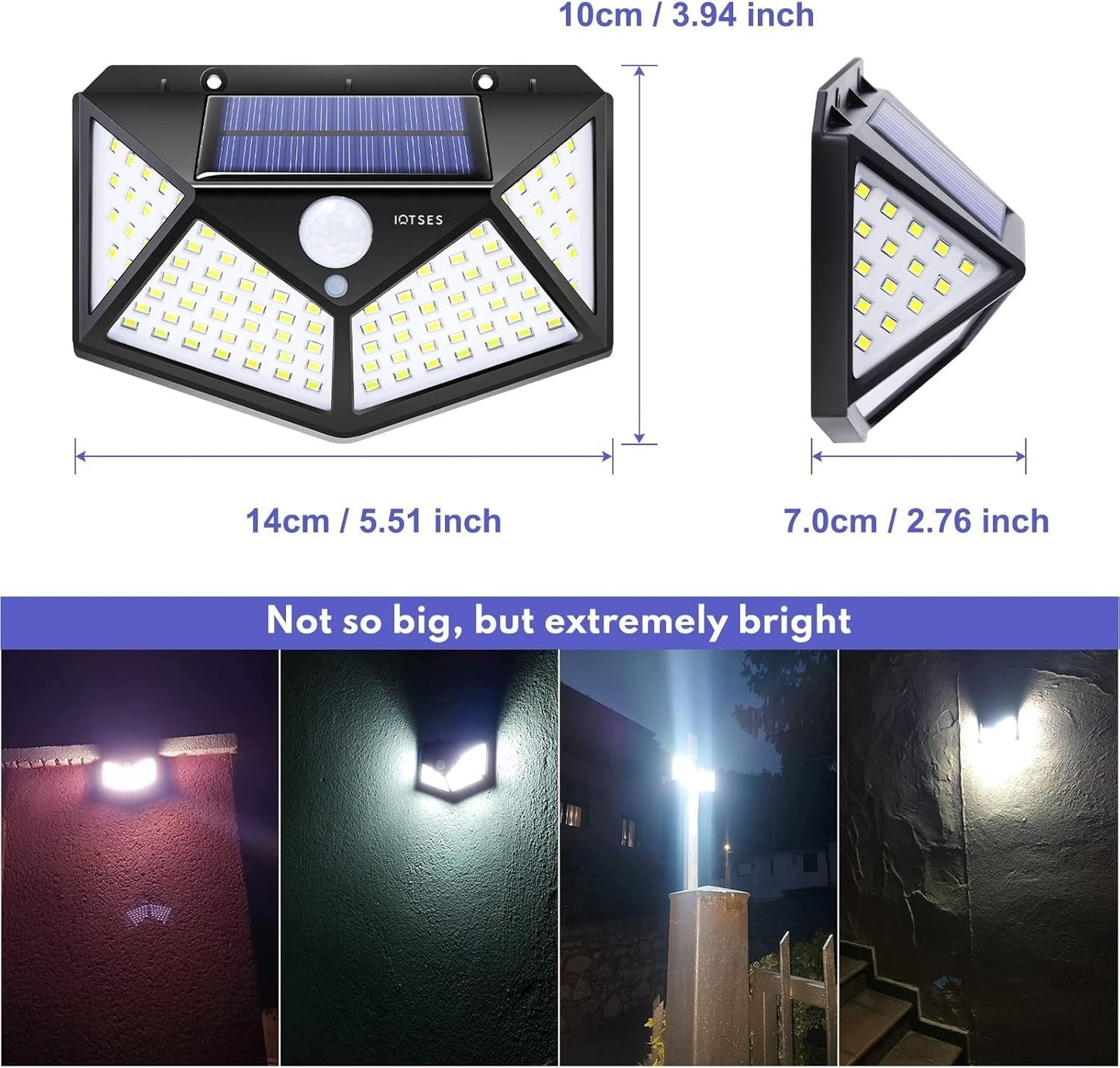 Luci Solare Led esterno IOTSES 100 LED sensore di movimento 4 pcs 3 modalità