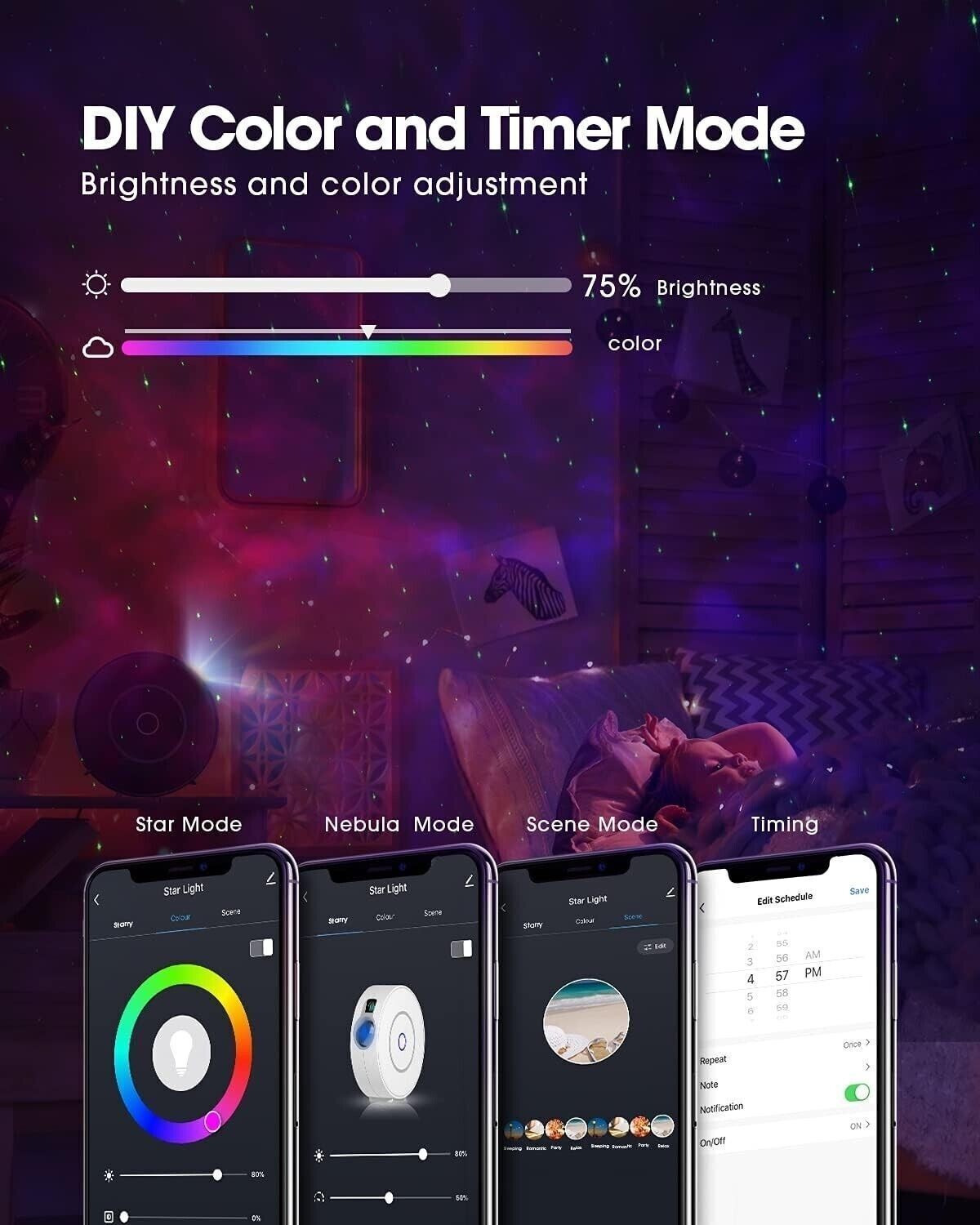 LED Lampada Proiettore Smart, Luce Notturna per Bambini, Proiettore Lampada