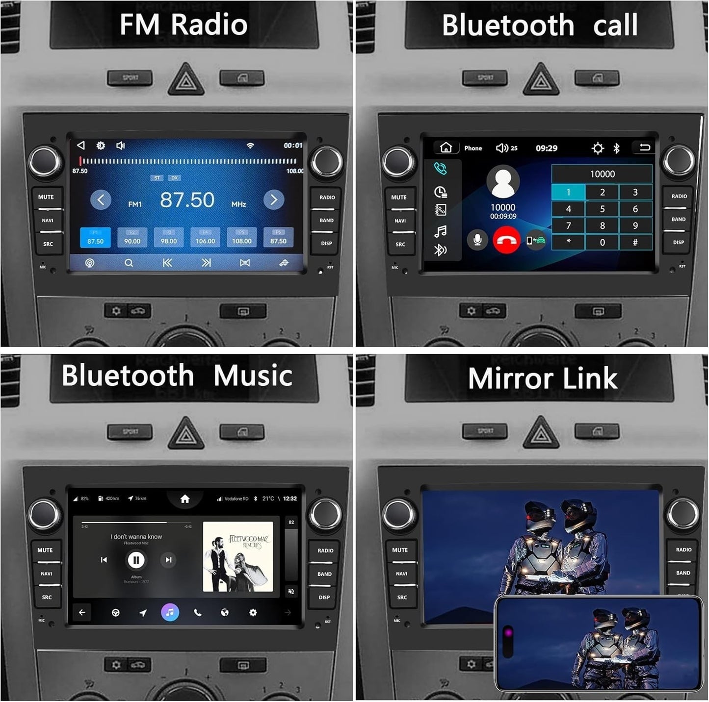 Autoradio 2 DIN per Opel Corsa d Astra h Zafira b Meriva Vivaro Bluetooth Argent