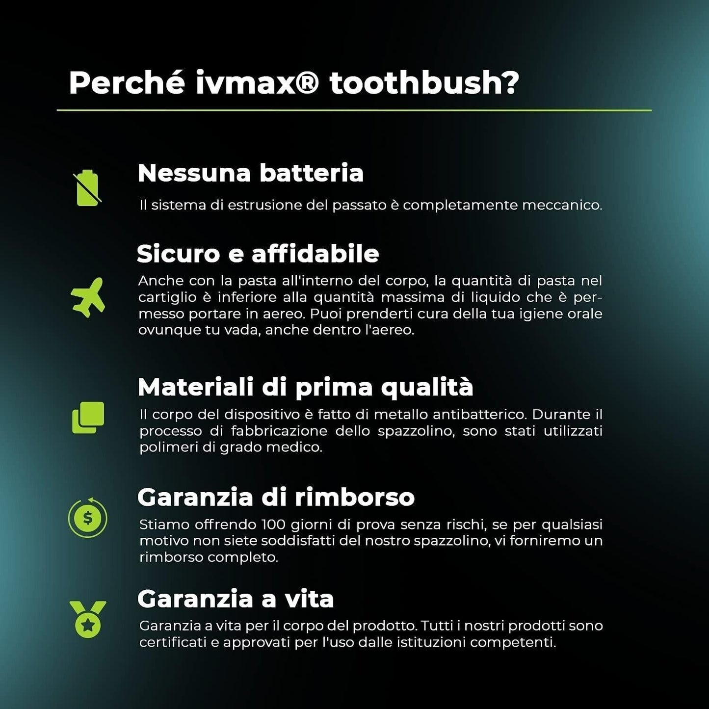 IVMAX Spazzolino Manuale e Dentifricio Tutto in Uno, Ricarica incorporata