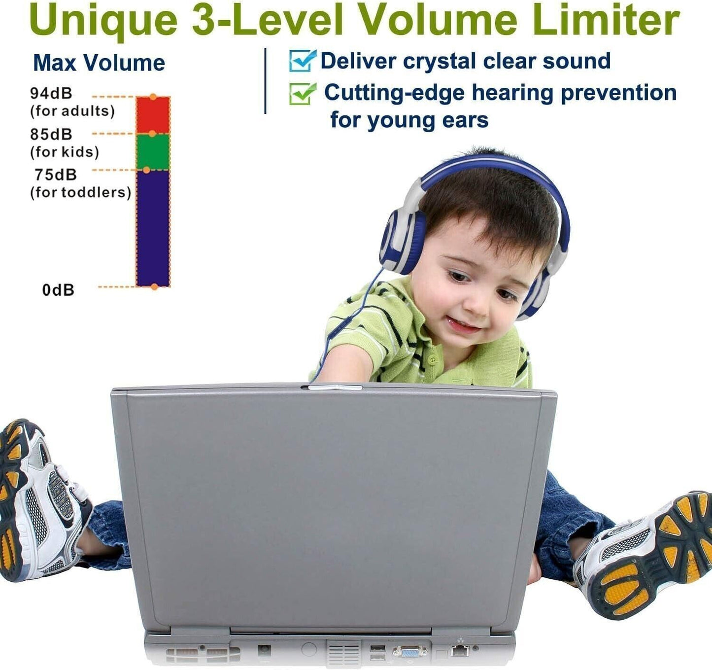 Cuffie per bambini con 94dB, 85dB, 75dB, volume limitato, cuffie per bambini