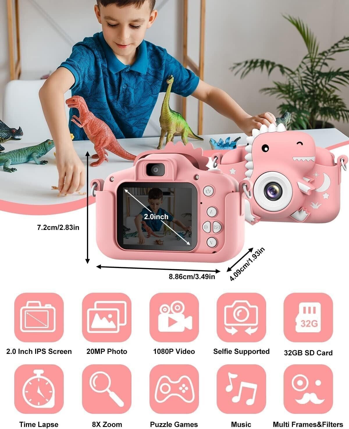 Macchina Fotografica Bambini, 2.0 Pollici Schermo 1080P Mini Ricaricabile