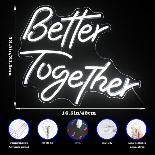 Better Together parole insegne al neon Luce al neon a led bianca calda Lettere