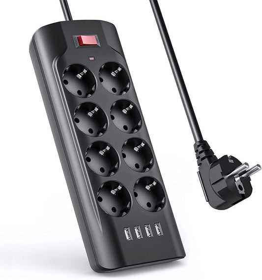 MiiKARE Ciabatta a 8 Prese con 4 Porte USB,Presa Multipla Protetta