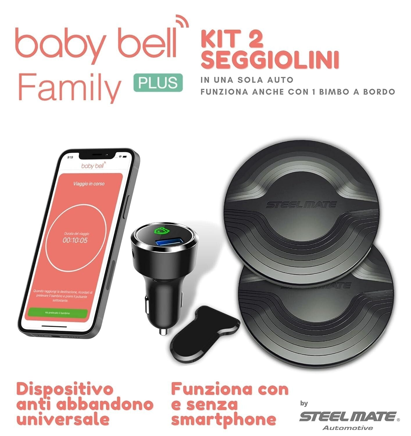 Dispositivo antiabbandono Baby Bell kit per due seggiolini Family PLUS universal