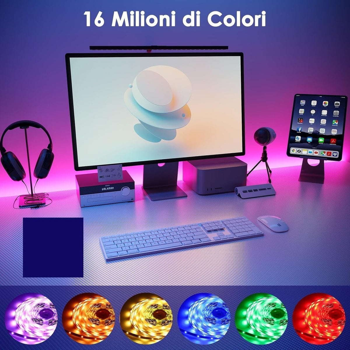 Striscia LED RGB 10m 24V 300 LED Bluetooth App Telecomando 44 Tasti Musica Timer