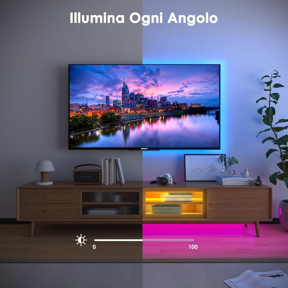 Striscia LED RGB 10m 24V 300 LED Bluetooth App Telecomando 44 Tasti Musica Timer