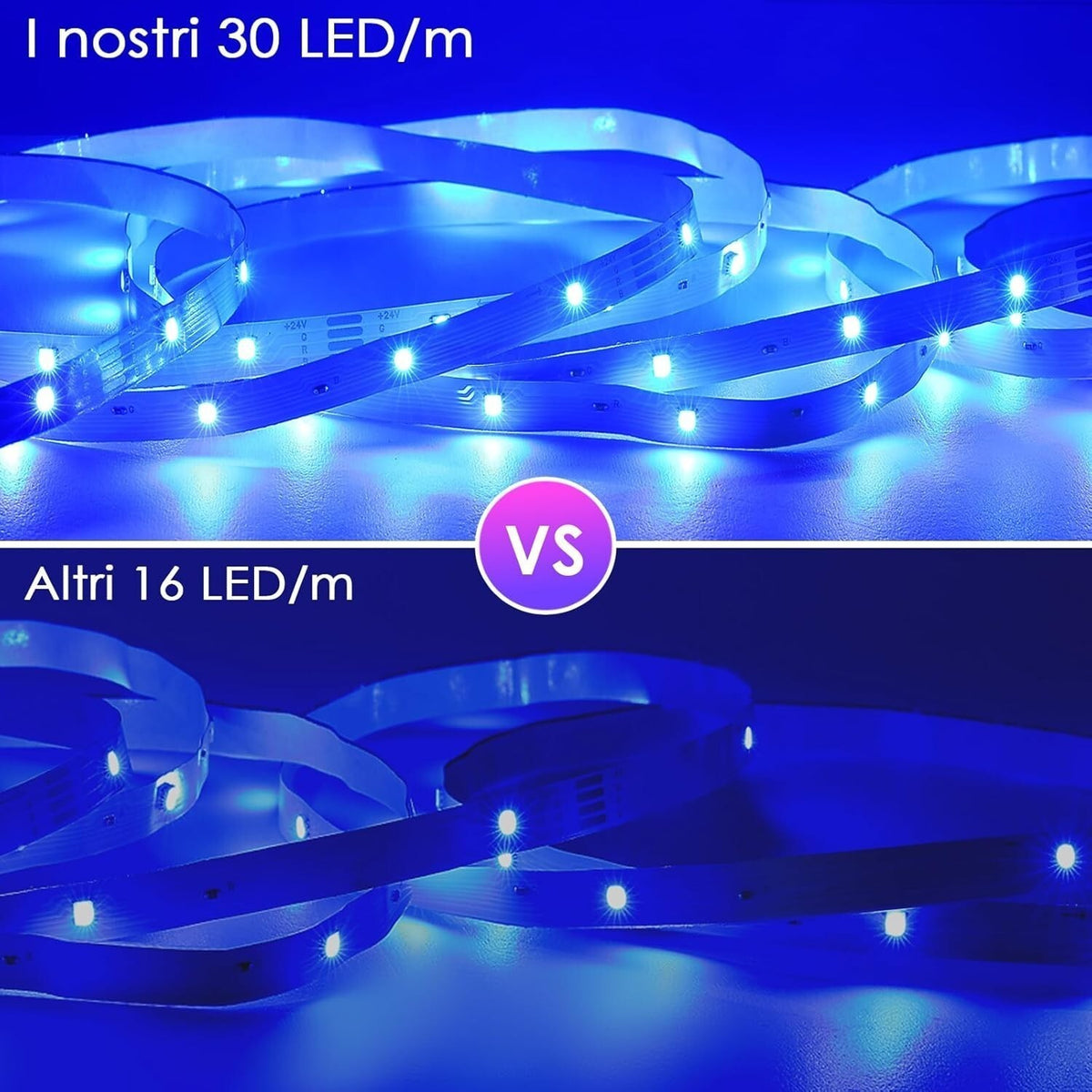 Striscia LED RGB 10m 24V 300 LED Bluetooth App Telecomando 44 Tasti Musica Timer
