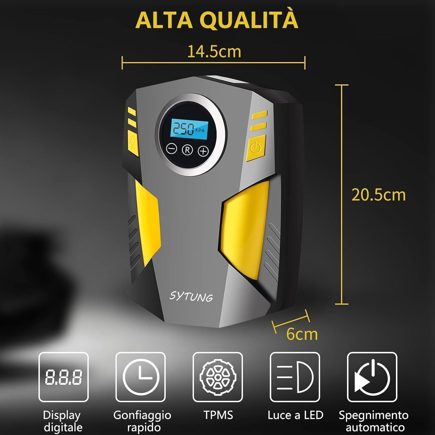 SYTUNG Compressore Aria Portatile Auto Con 3 Adattatori per Ugelli e Luci LED