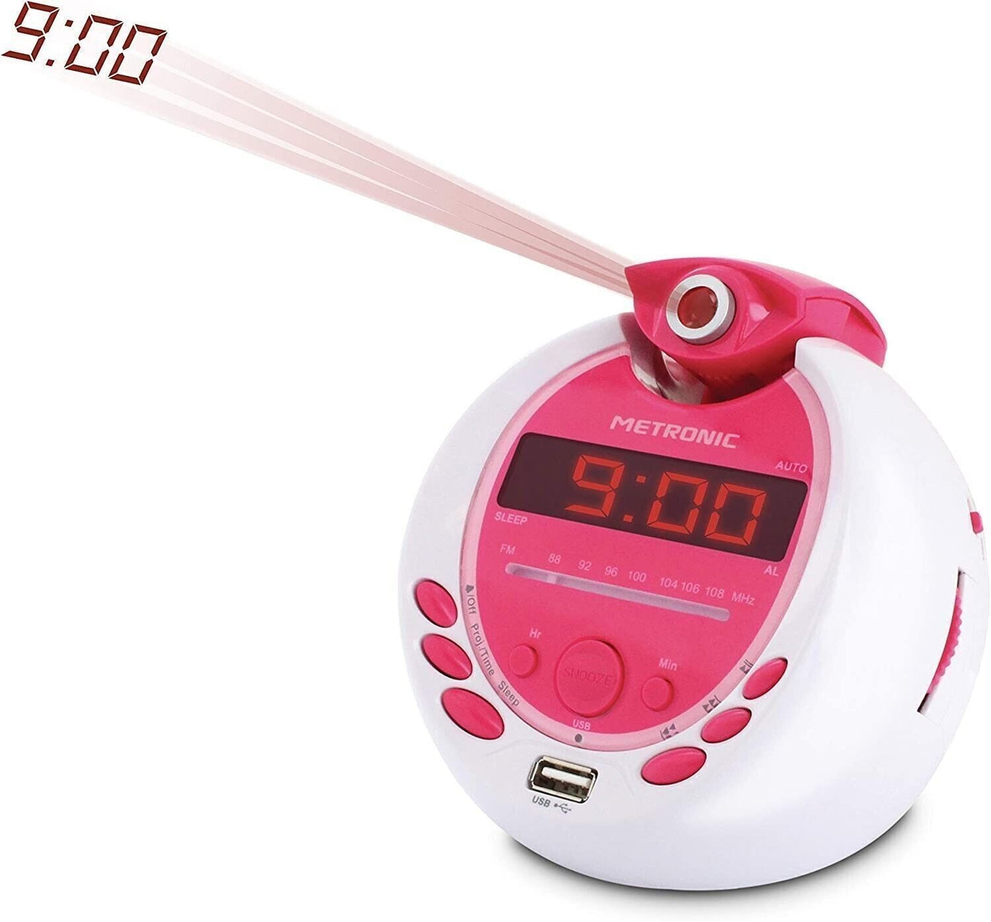 Metronic MP3 USB proiezione radiosveglia per bambini - bianco e rosa