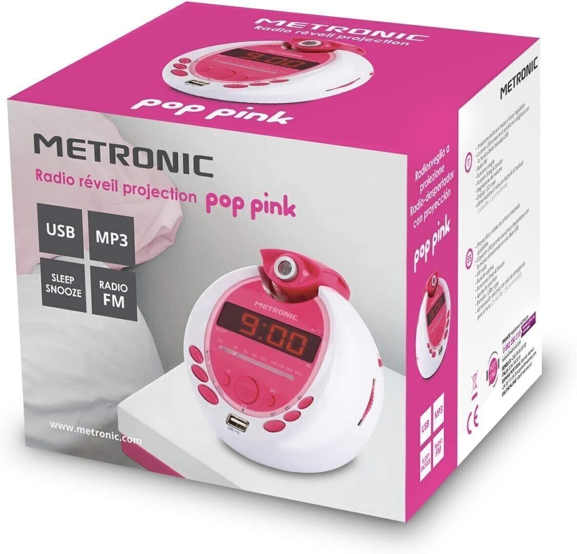 Metronic MP3 USB proiezione radiosveglia per bambini - bianco e rosa