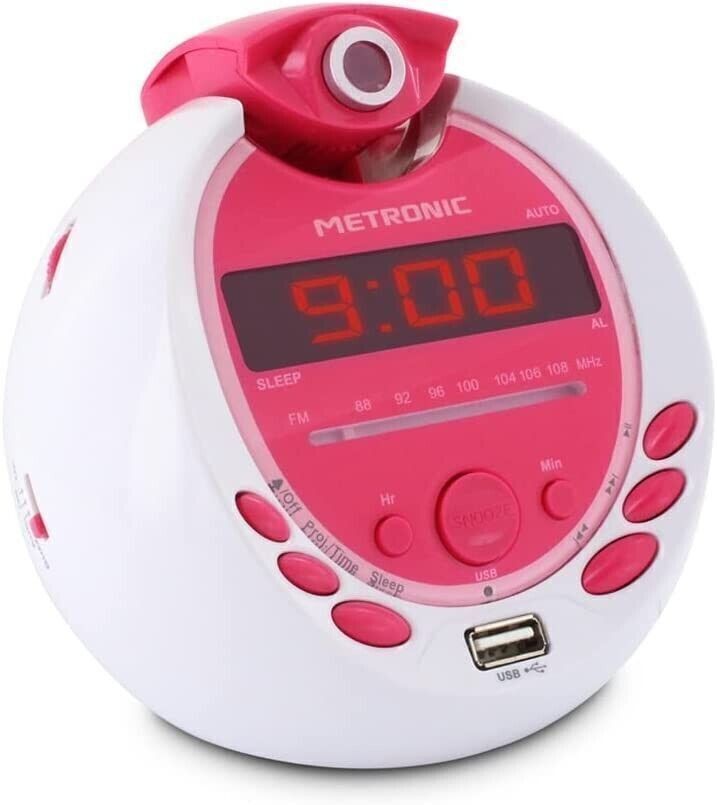 Metronic MP3 USB proiezione radiosveglia per bambini - bianco e rosa