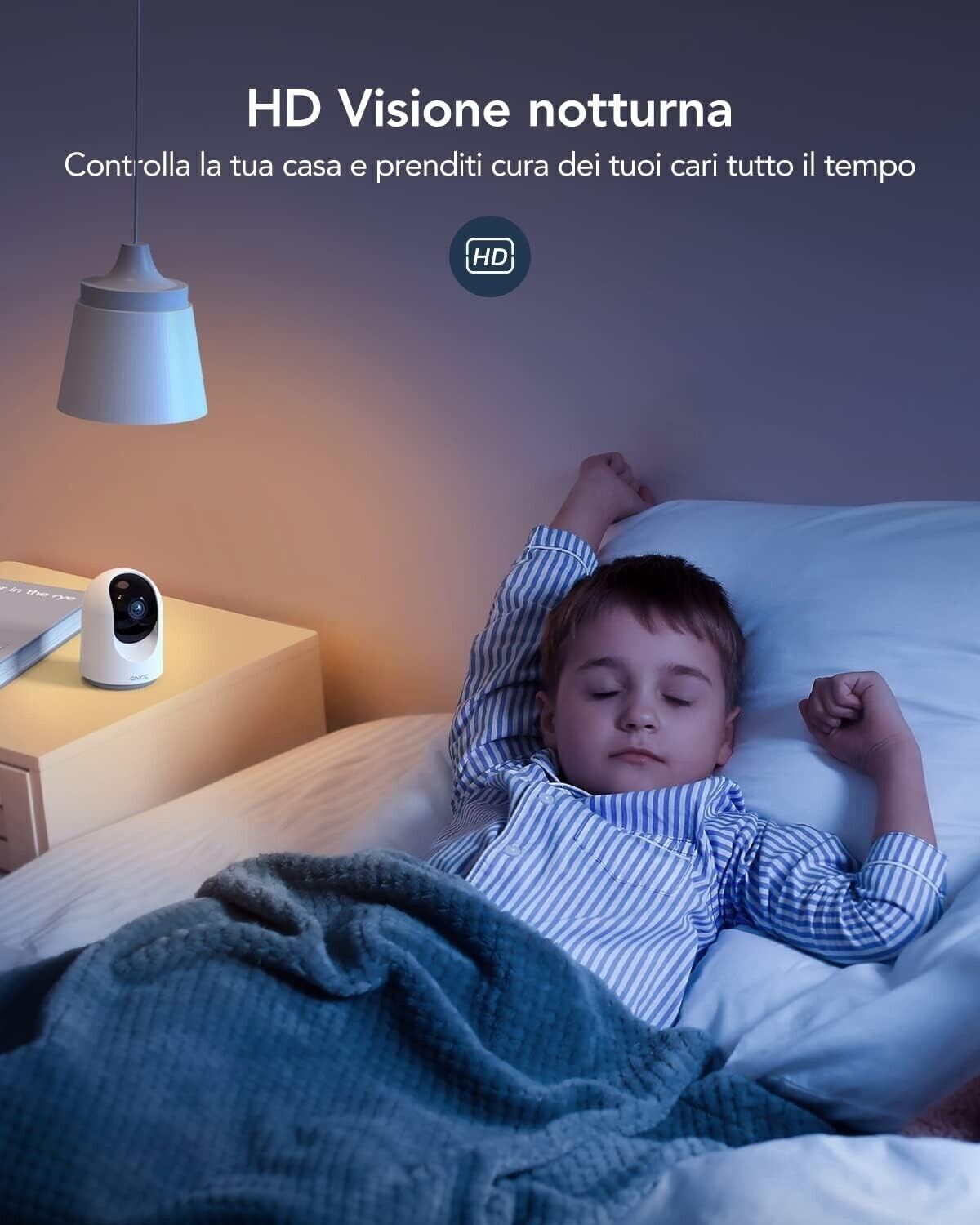 GNCC Telecamera Wi-Fi Interno, 1080P 2 Pezzi Videocamera Sorveglianza Rotazione