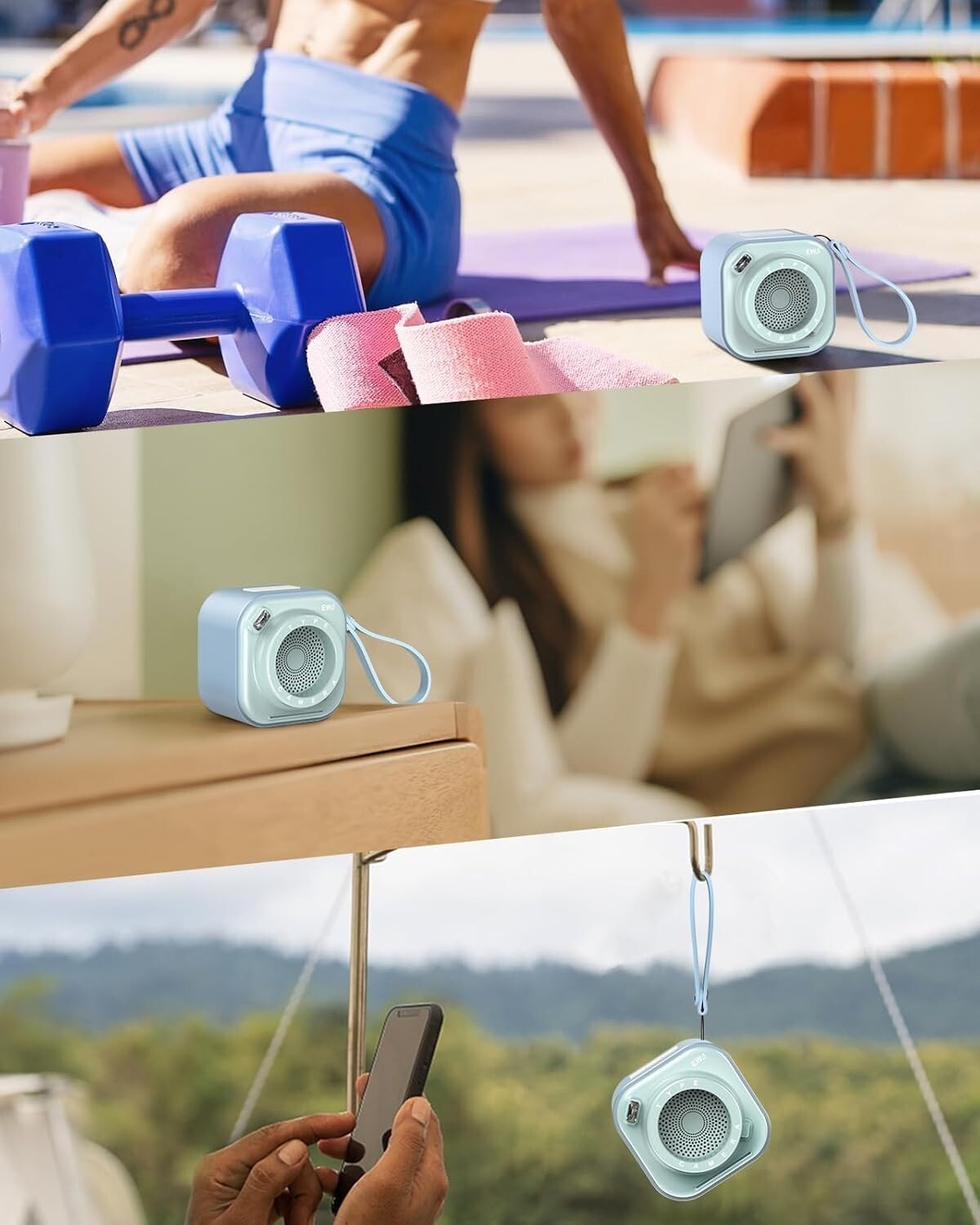 EWA Mini altoparlante wireless Bluetooth con cordino wireless portatile Azzurro