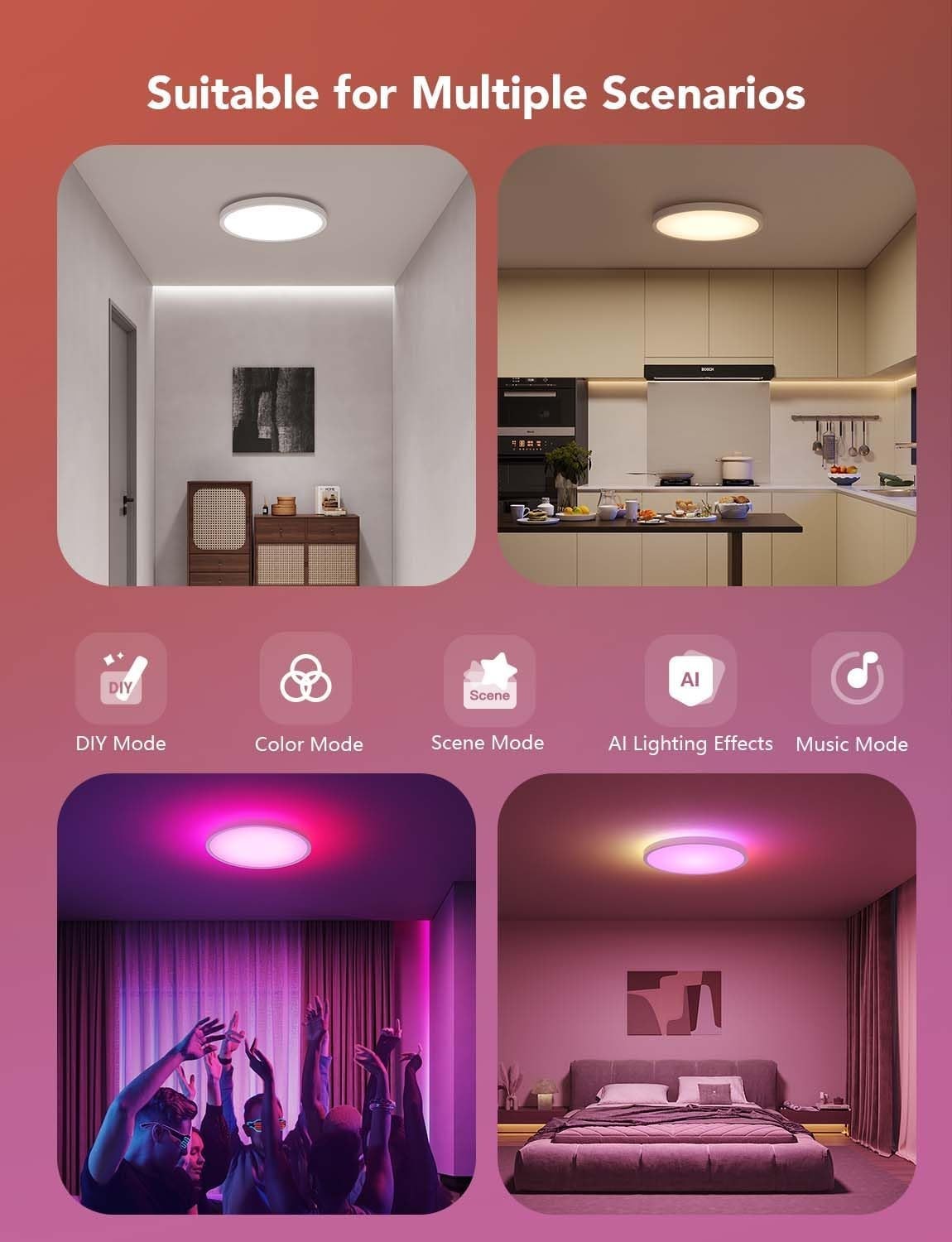 Plafoniera intelligente Govee LED RGBIC a filo 2400LM 12 pollici 2200K-6500K
