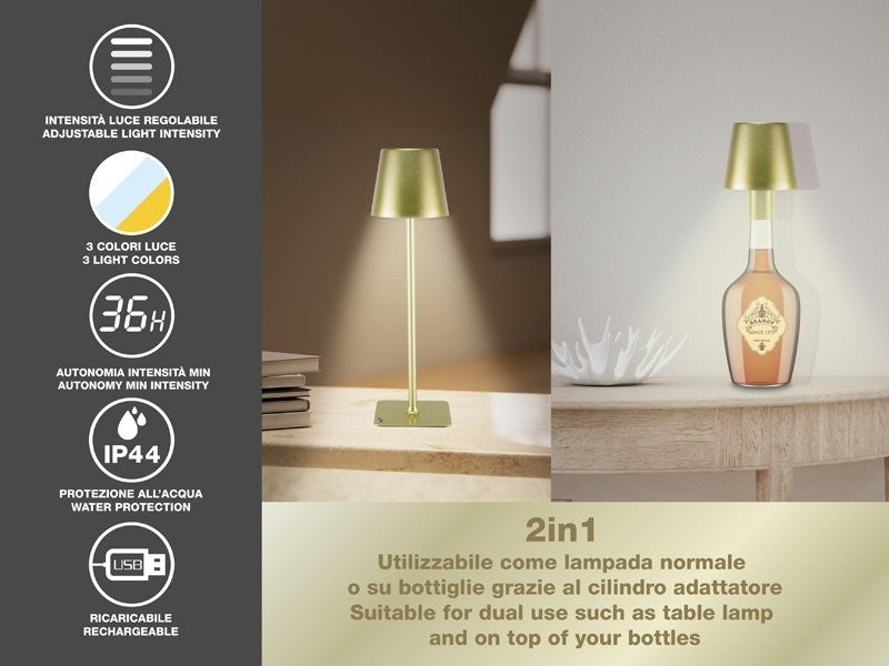 Lampada da Tavolo Senza Fili 2in1 Adattatore per bottiglie incluso Bper
