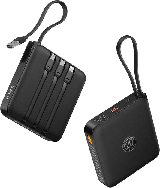 Power Bank VRURC con cavo di ricarica rapida USB C con cavi integrati