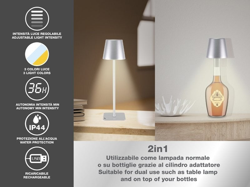 Lampada da Tavolo Senza Fili 2in1 Adattatore per bottiglie incluso Bper