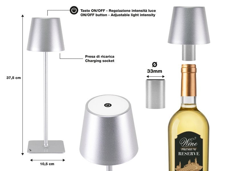 Lampada da Tavolo Senza Fili 2in1 Adattatore per bottiglie incluso Bper