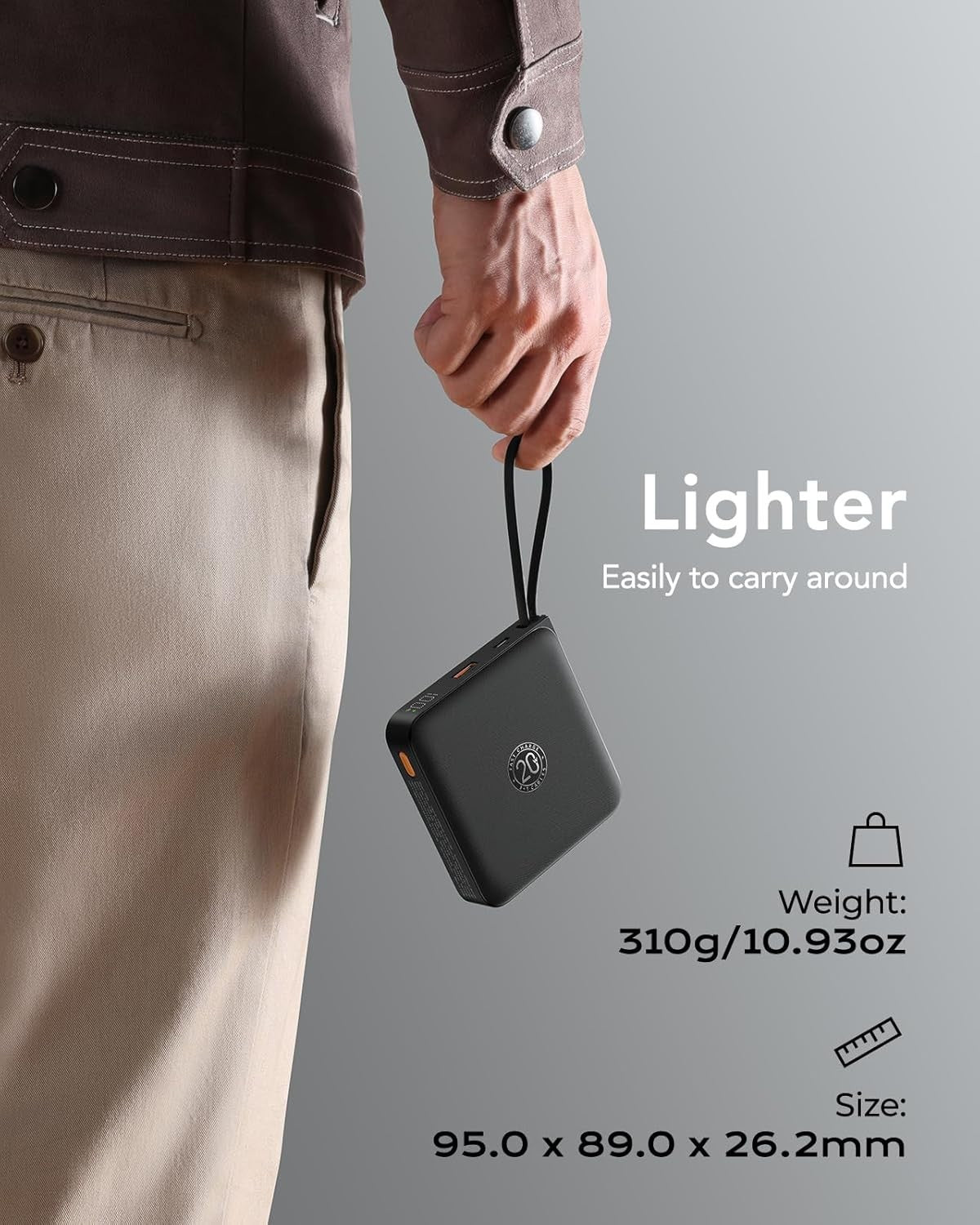 Power Bank VRURC con cavo di ricarica rapida USB C con cavi integrati