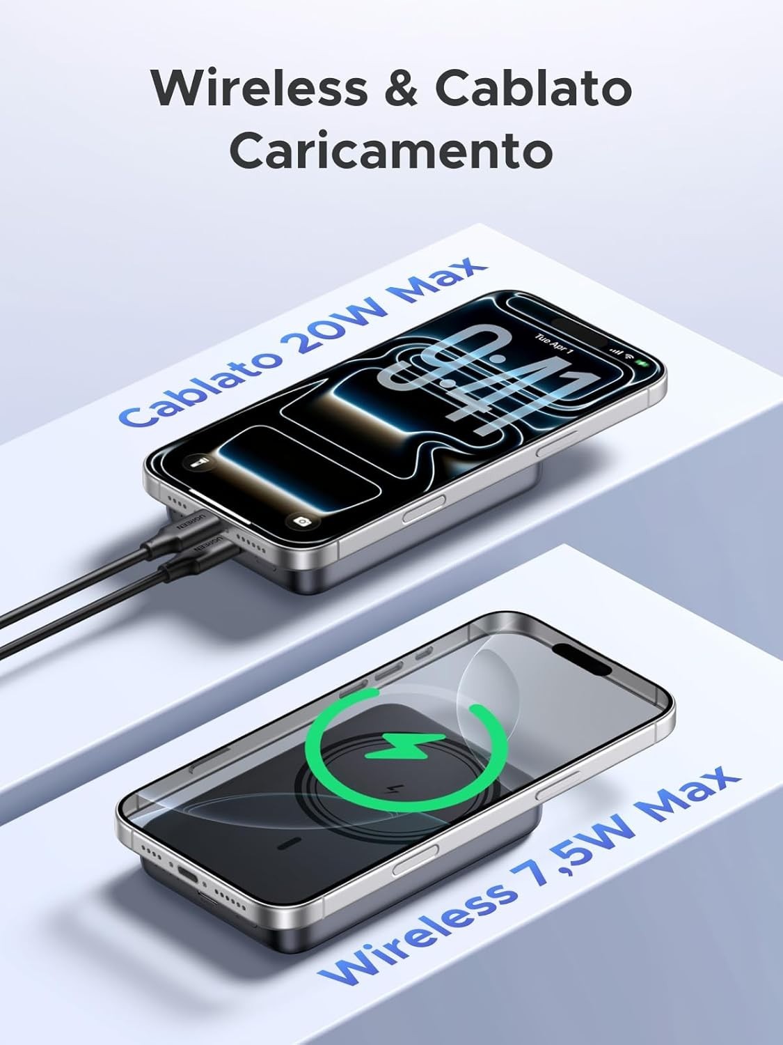 Power Bank Magnetico 10000 mAh UGREEN Nexode Caricabatterie Wireless Portatile
