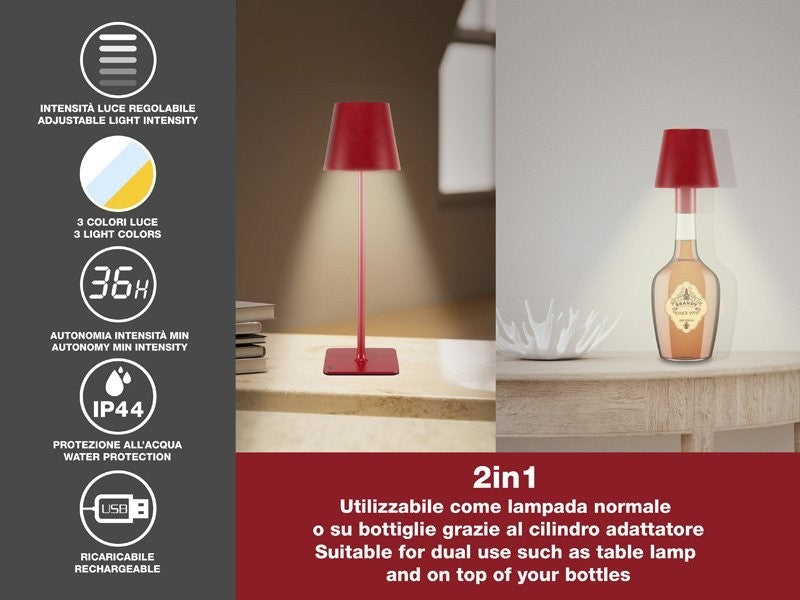 Lampada da Tavolo Senza Fili 2in1 Adattatore per bottiglie incluso Bper