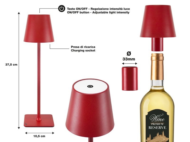 Lampada da Tavolo Senza Fili 2in1 Adattatore per bottiglie incluso Bper