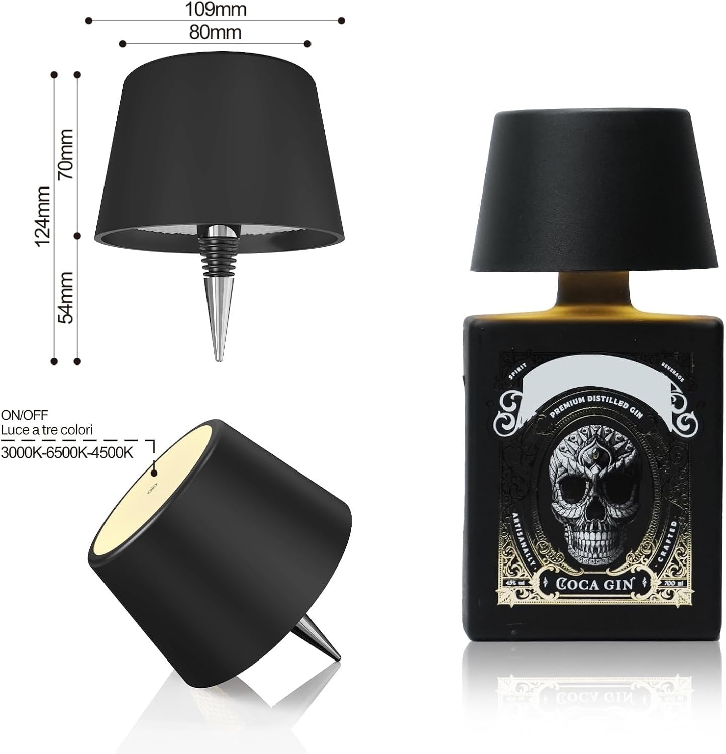 Lampada ricaricabile a forma di bottiglia da tavolo wireless dimmerabile