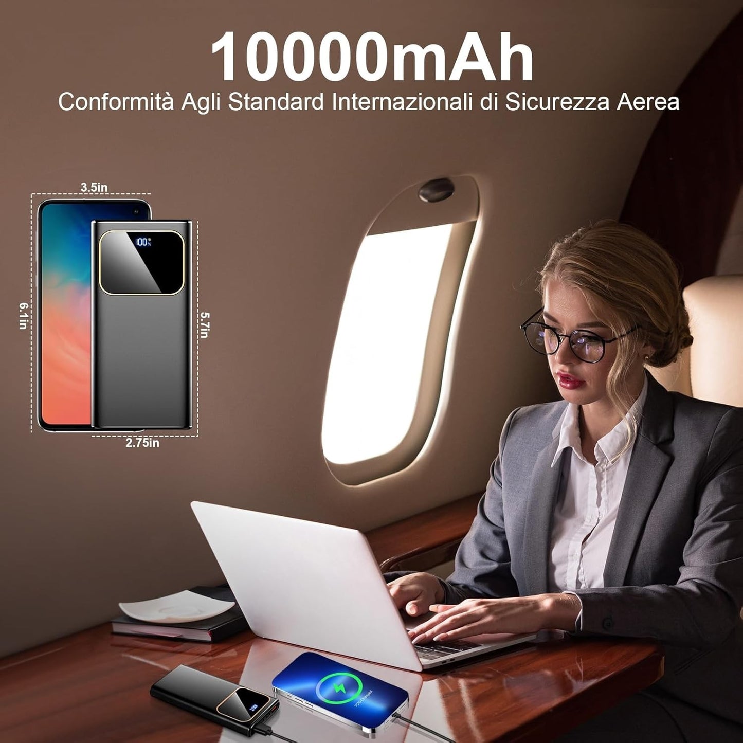 Power Bank 10000mAh, Powerbank a ricarica rapida da 22,5 W per iPhone 16/15/14/1