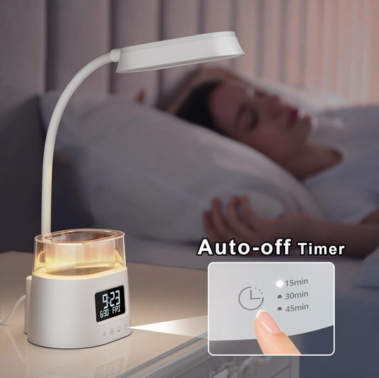 Lampada Scrivania LED RGB 3 Colori Touch Dimmerabile Portapenne Orologio Timer