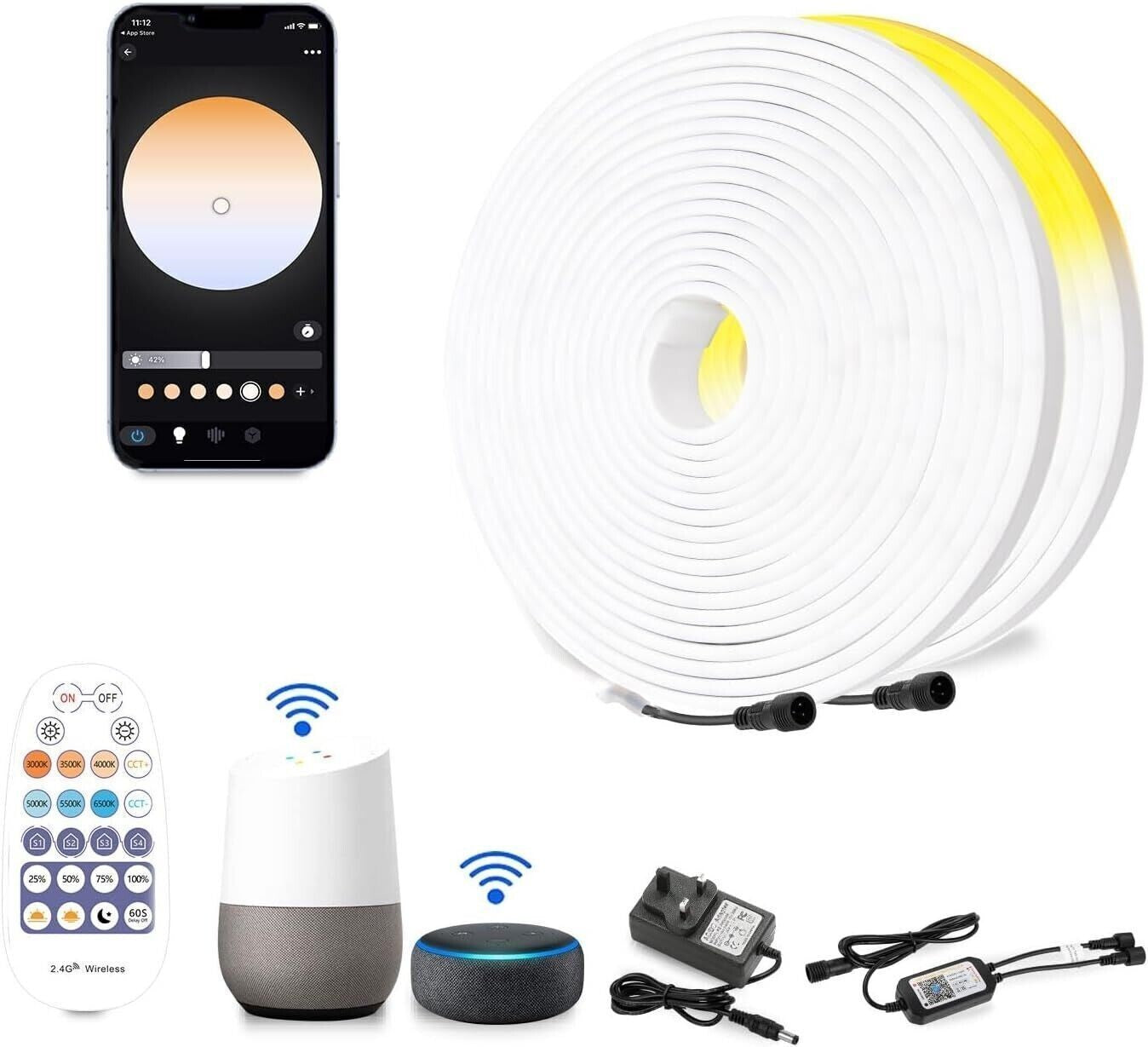 Striscia luminosa a LED al neon, 15 m, per esterni, IP67, impermeabile, bianco