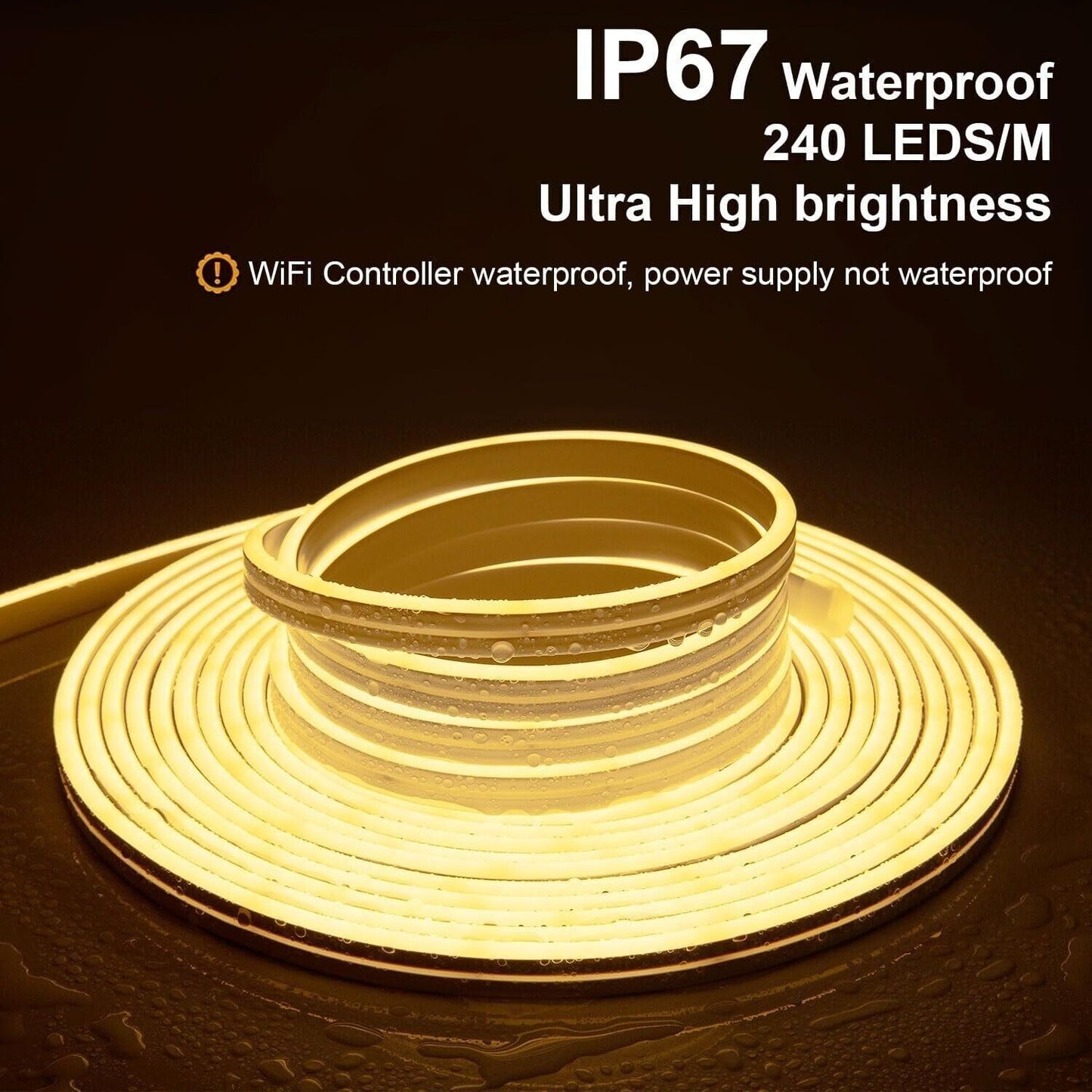 Striscia luminosa a LED al neon, 15 m, per esterni, IP67, impermeabile, bianco